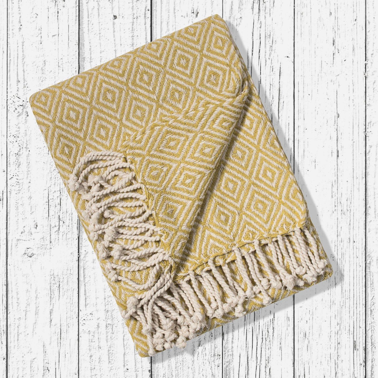 Diamond Cotton Handloom Throw Old Gold