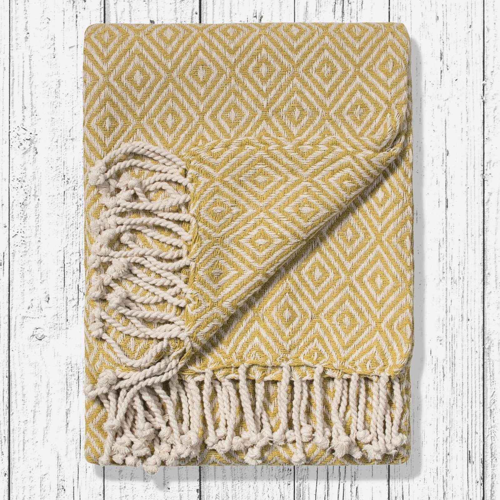 Diamond Cotton Handloom Throw Old Gold