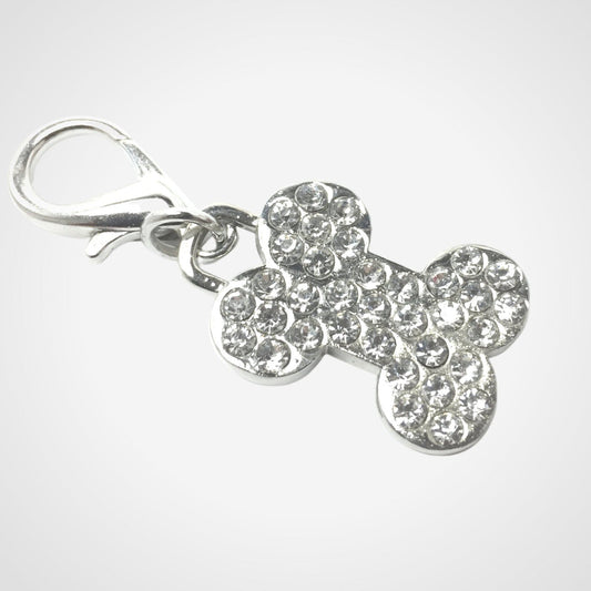 Dog Bone Pet Collar Tag Silver Rhinestone