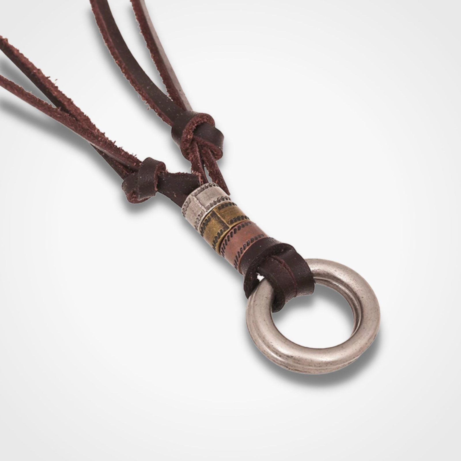 Double Ring Vintage Leather Pull Tie Men Necklace