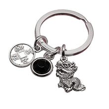 Load image into Gallery viewer, Dragon Good Luck Coin Keyring Silver
