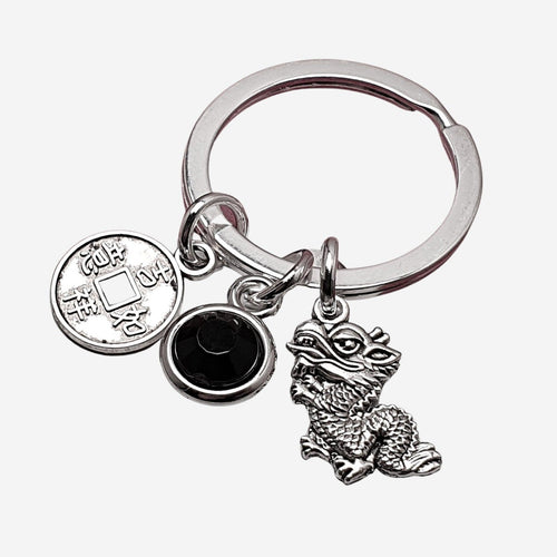 Dragon Good Luck Coin Keyring Silver
