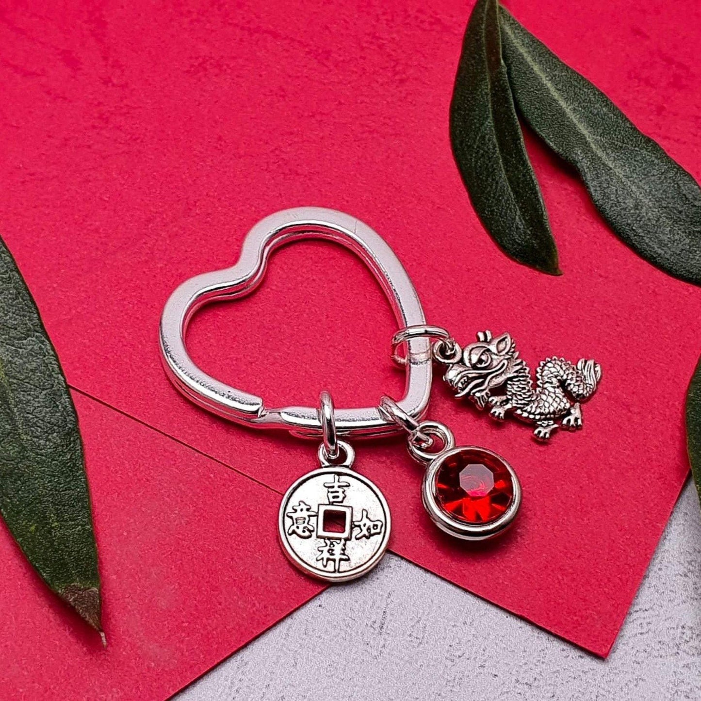 Dragon Lucky Coin Keyring Silver