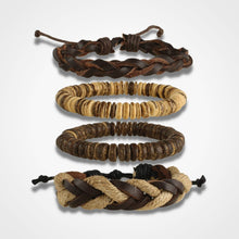 Load image into Gallery viewer, Driftwood Beach Wood Cord Men Bracelet Set
