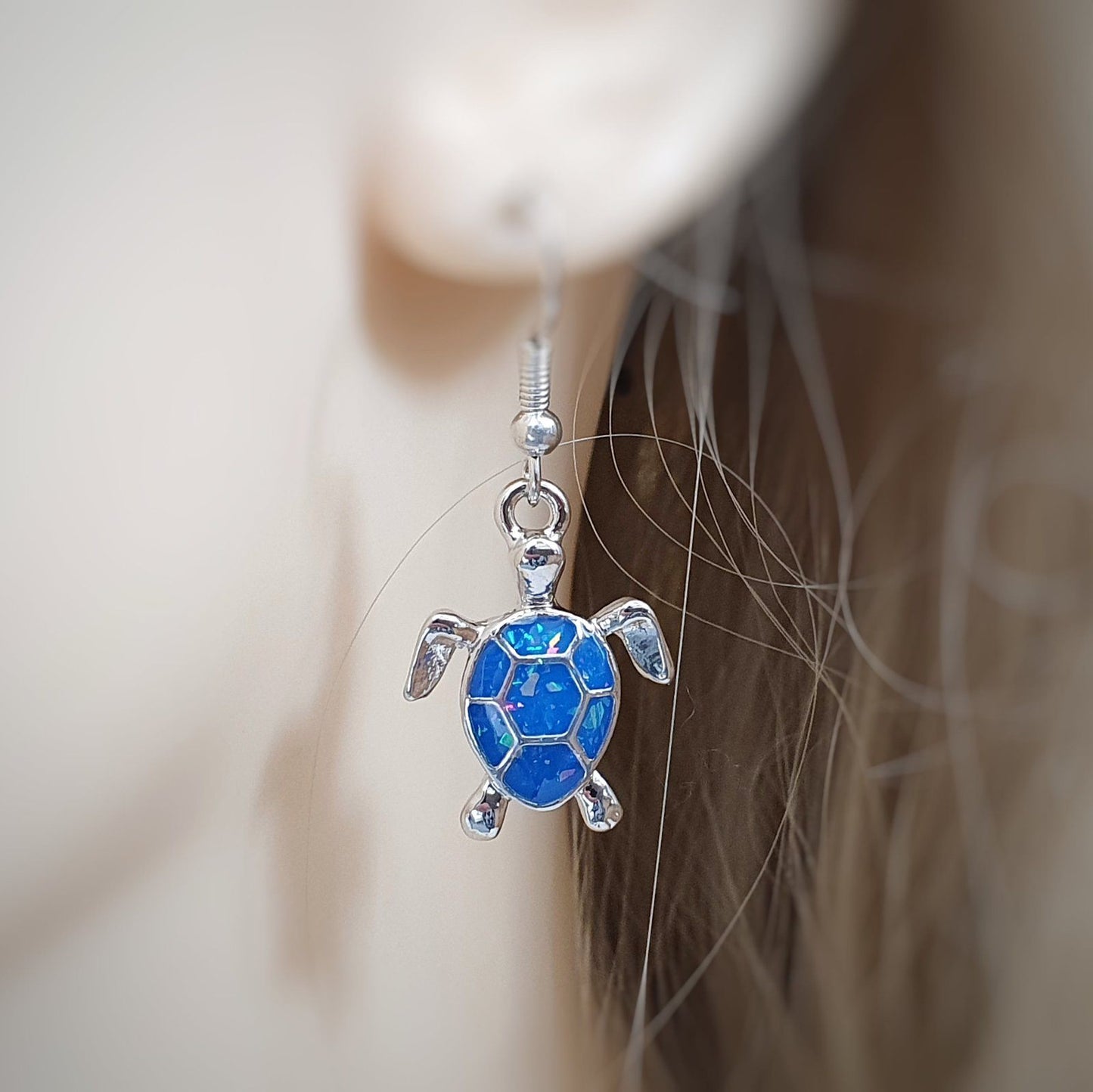 Druzy Sea Turtle Earrings Blue Opal