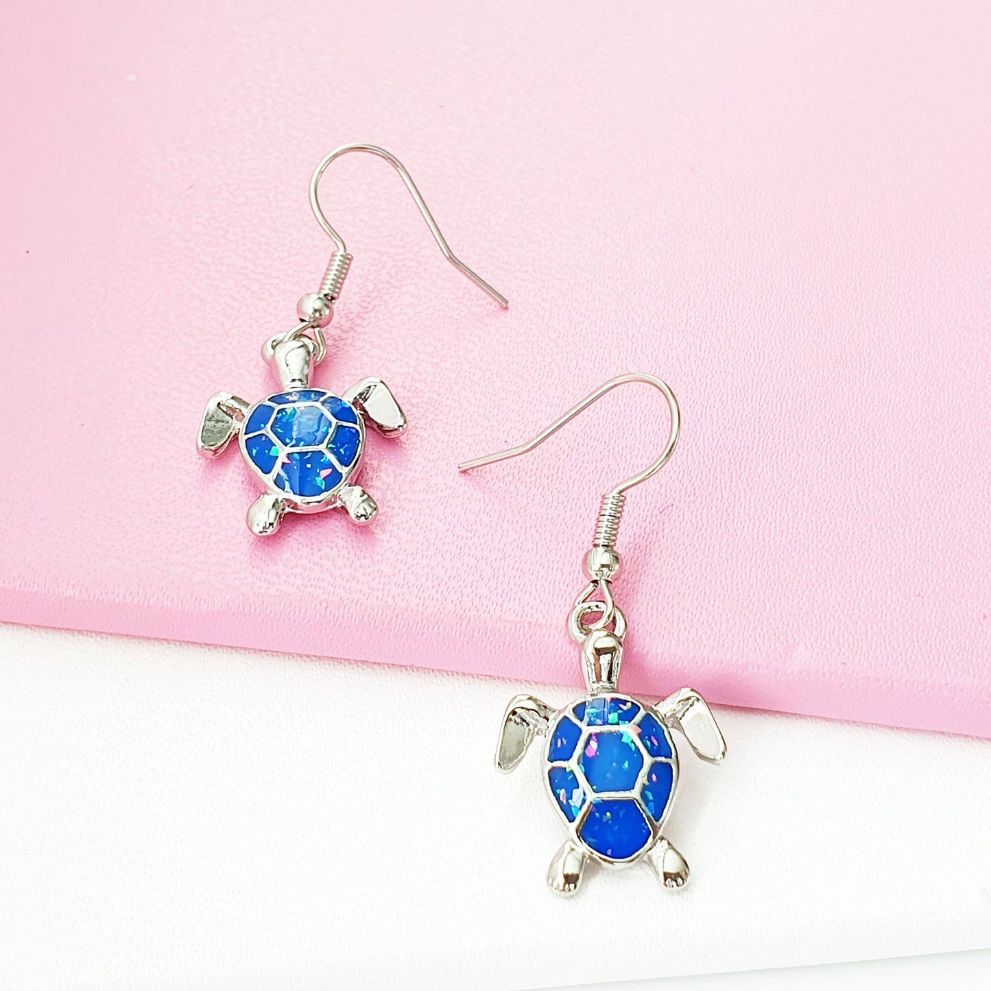 Druzy Sea Turtle Earrings Blue Opal