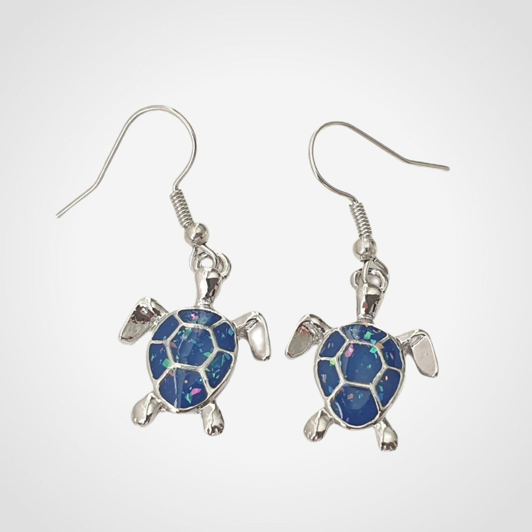 Druzy Sea Turtle Earrings Blue Opal
