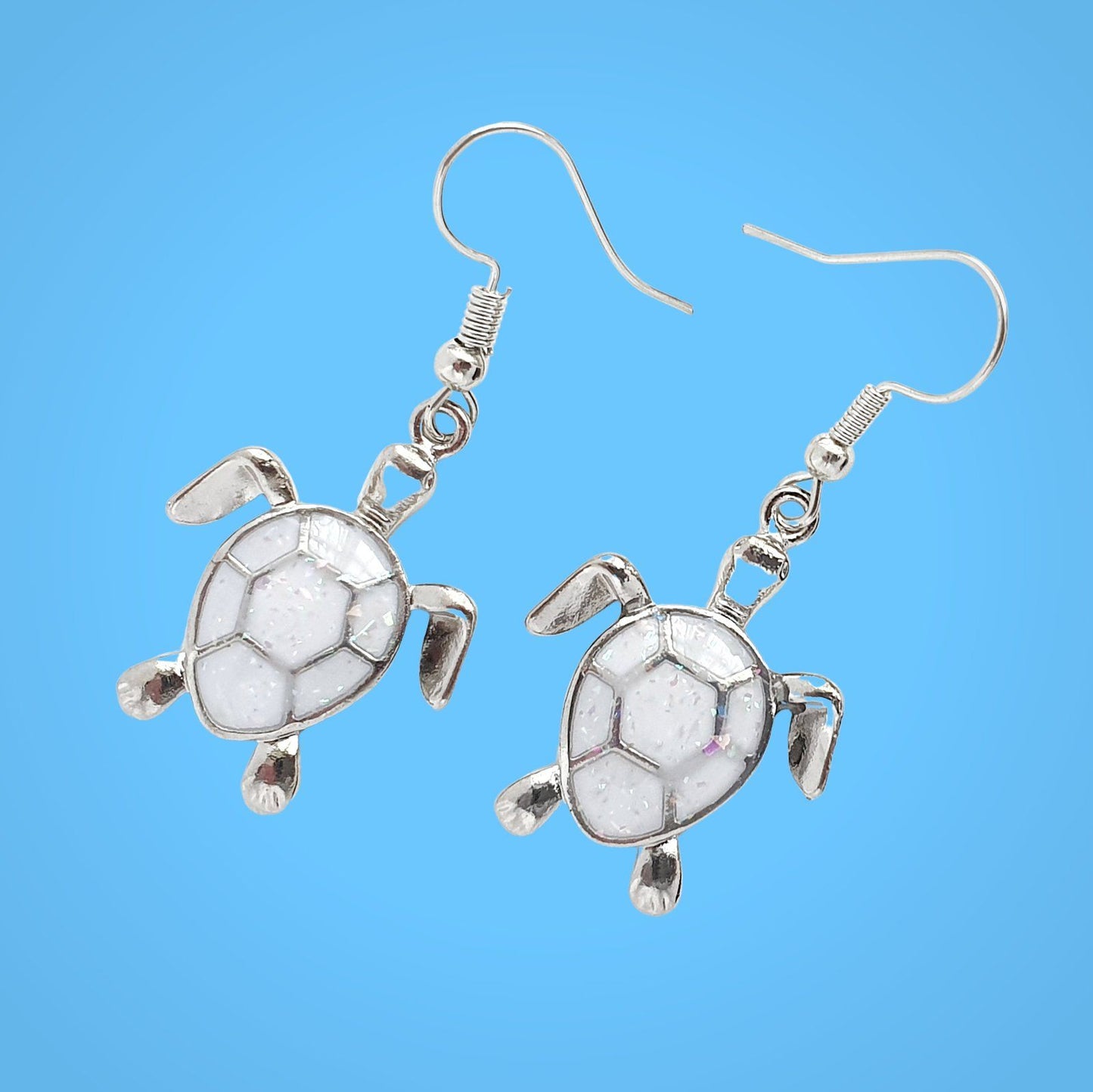 Druzy Sea Turtle Earrings White Opal