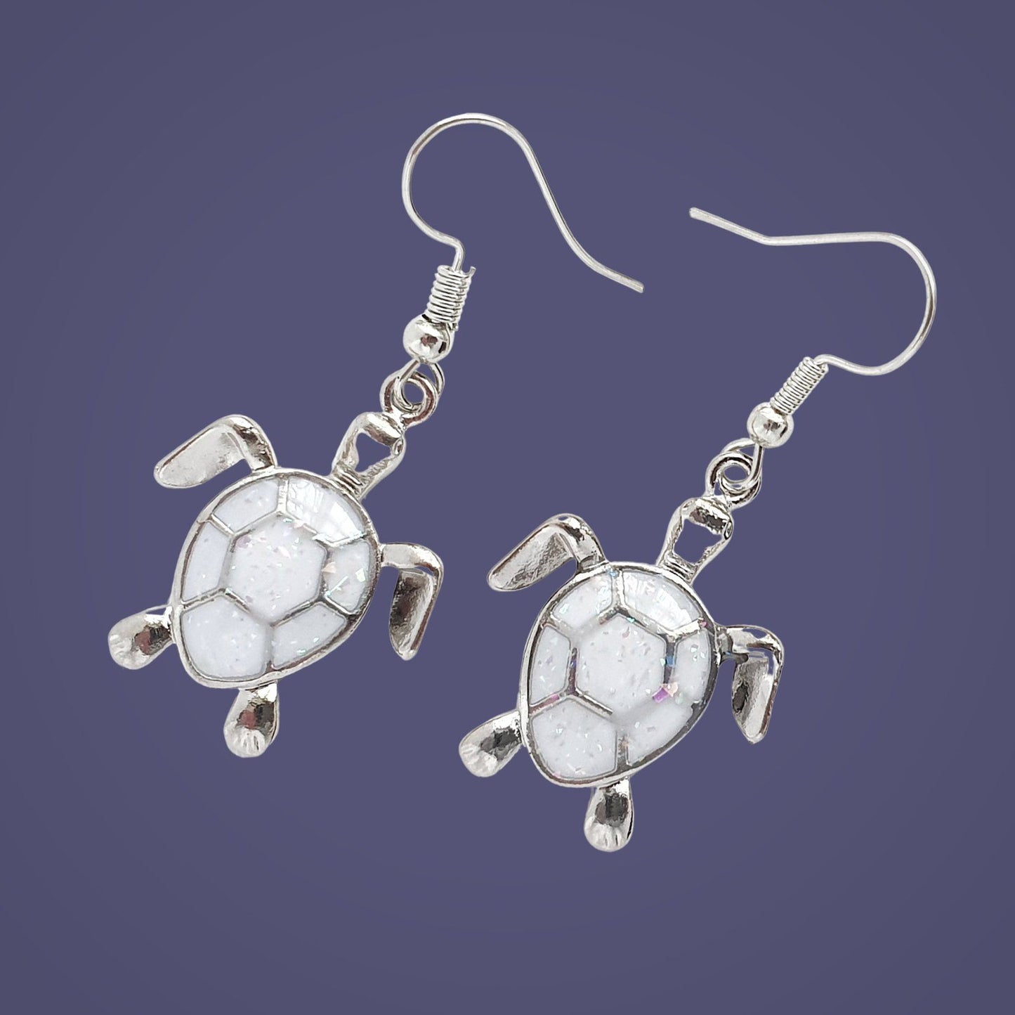 Druzy Sea Turtle Earrings White Opal