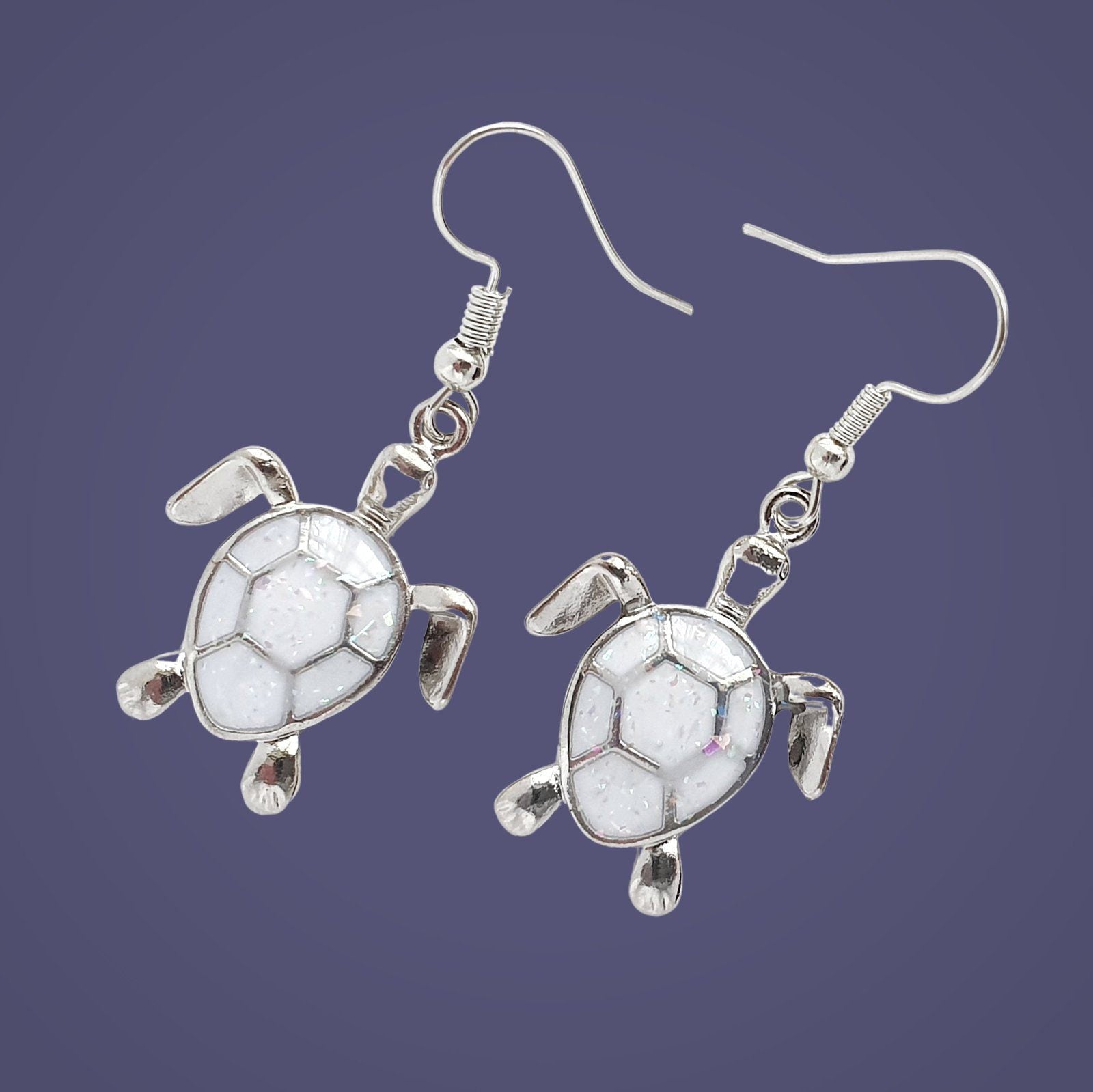 Druzy Sea Turtle Earrings White Opal
