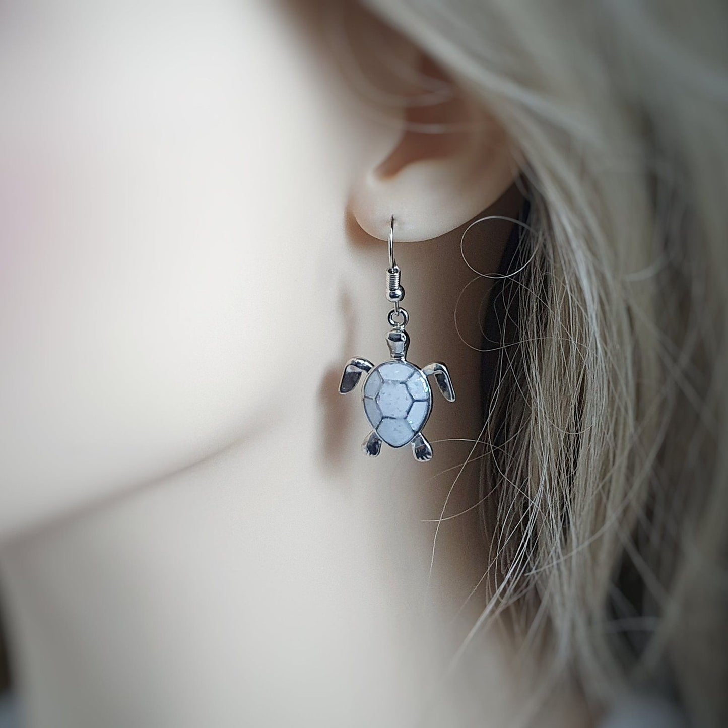 Druzy Sea Turtle Earrings White Opal
