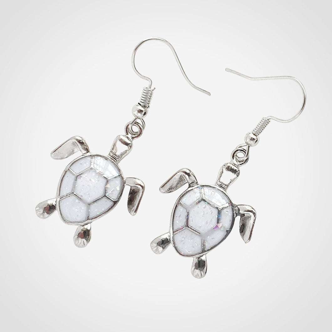 Druzy Sea Turtle Earrings White Opal