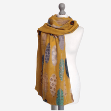 Load image into Gallery viewer, Feather Print Scarf Mustard
