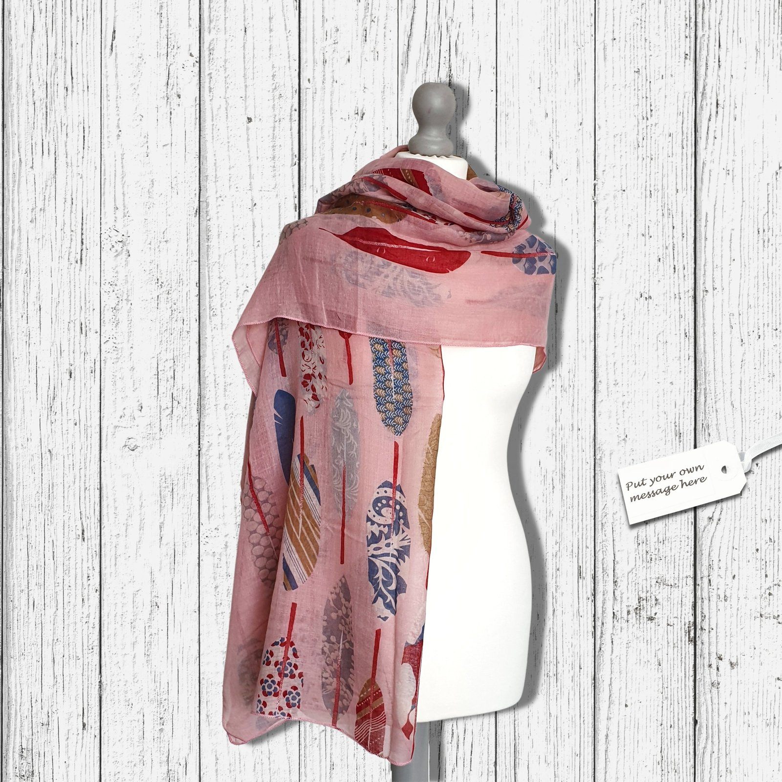 Feather Print Scarf Pink