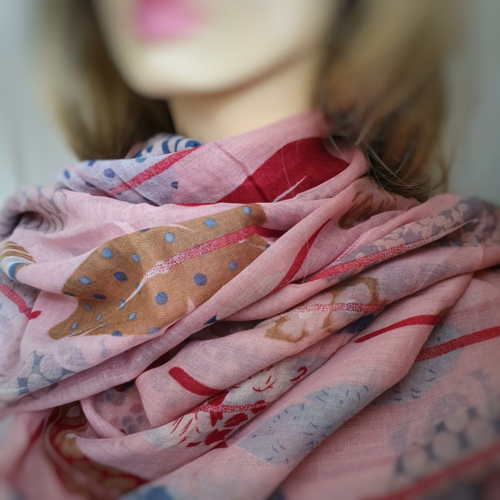 Feather Print Scarf Pink