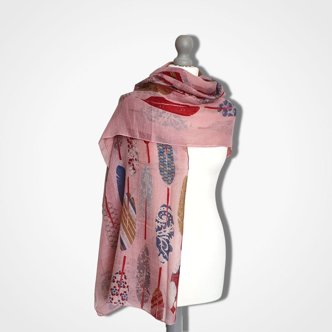 Feather Print Scarf Pink