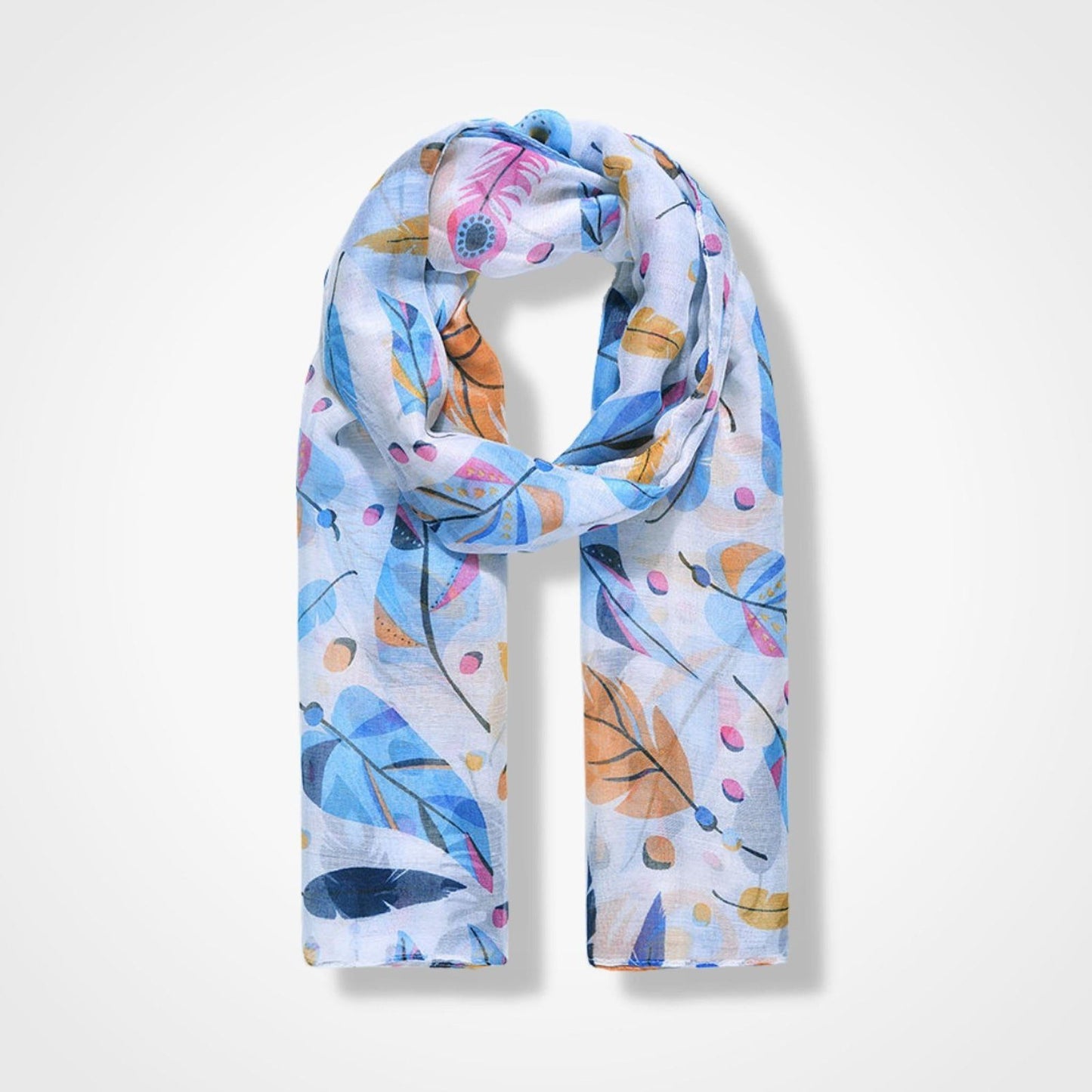 Feather Print Scarf White Blue