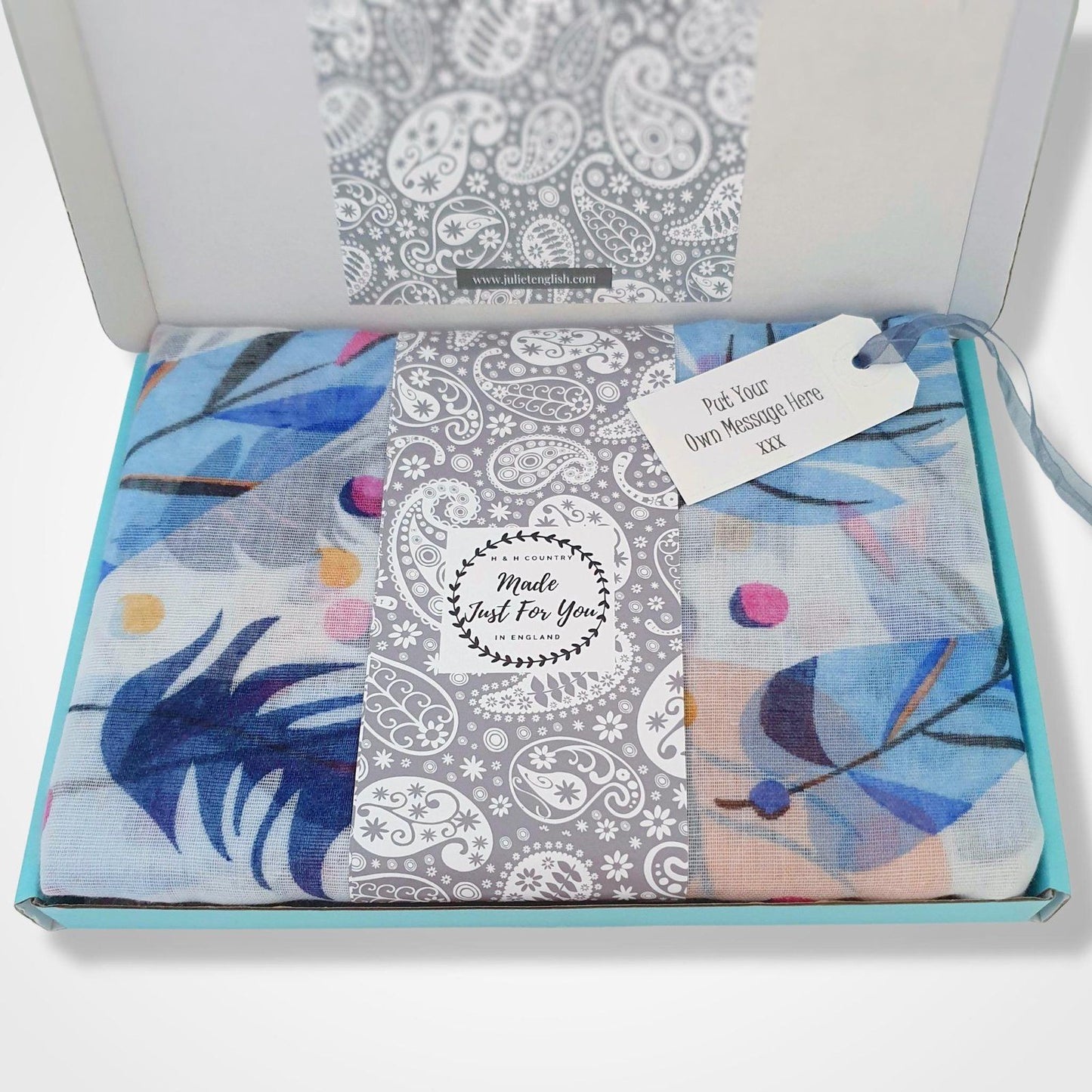 Feather Print Scarf White Blue