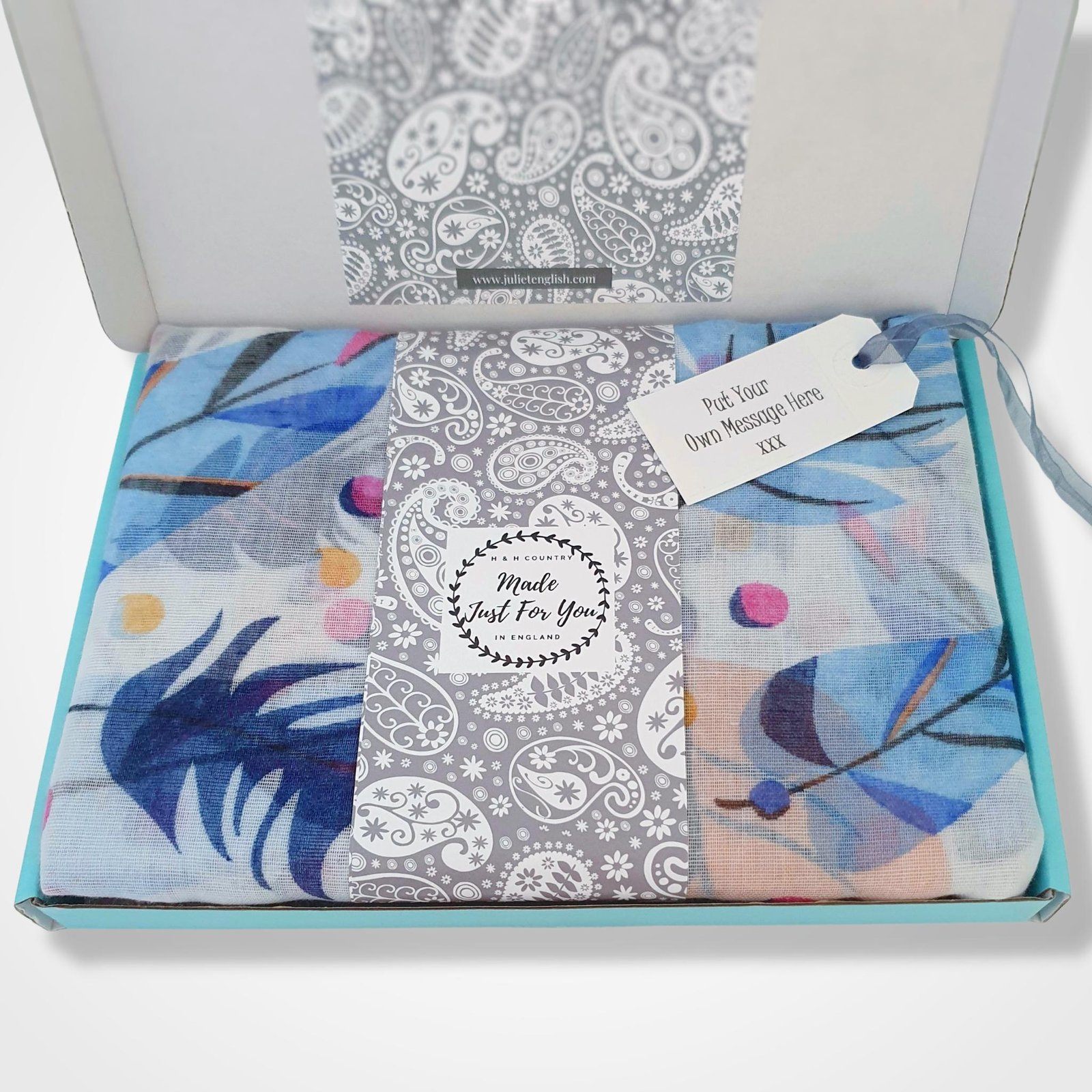 Feather Print Scarf White Blue