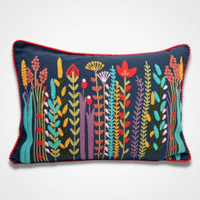 Load image into Gallery viewer, Floral embroidered Cushion Cover Dark Blue
