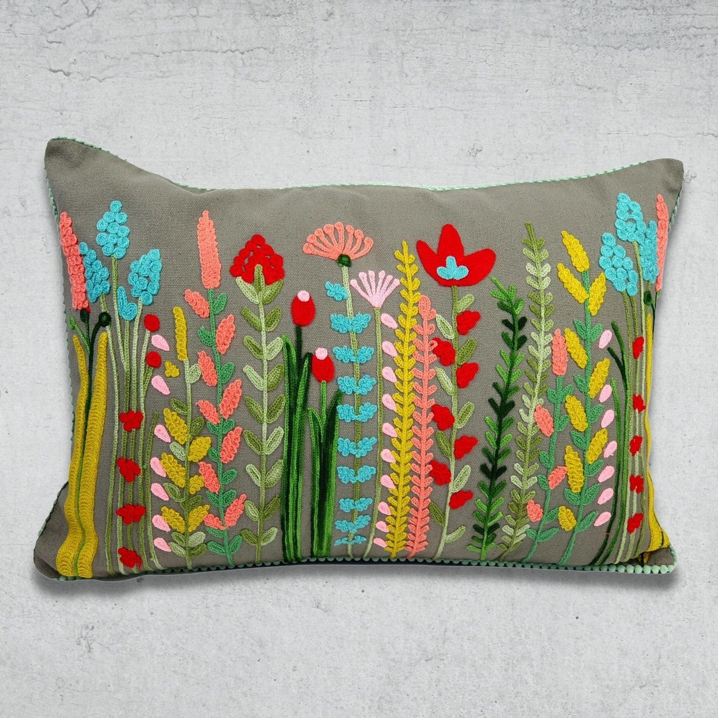 Floral embroidered Cushion Cover Grey