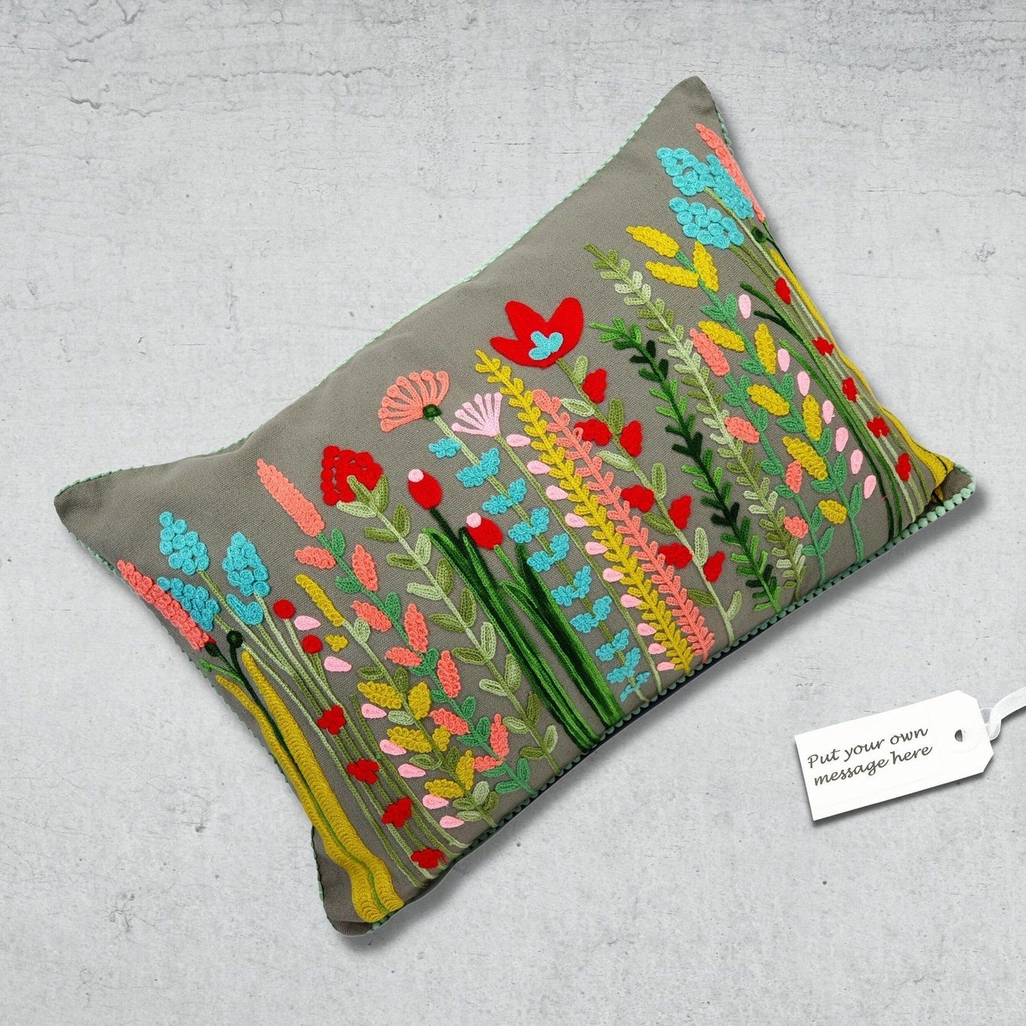 Floral embroidered Cushion Cover Grey