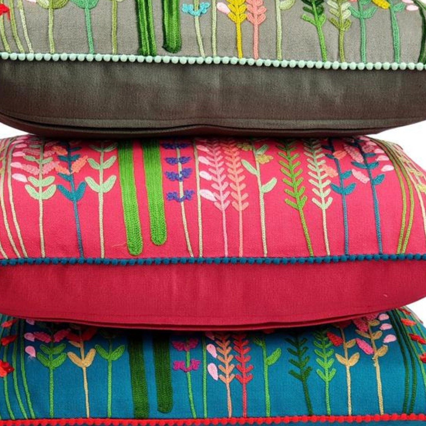 Floral embroidered Cushion Cover Grey