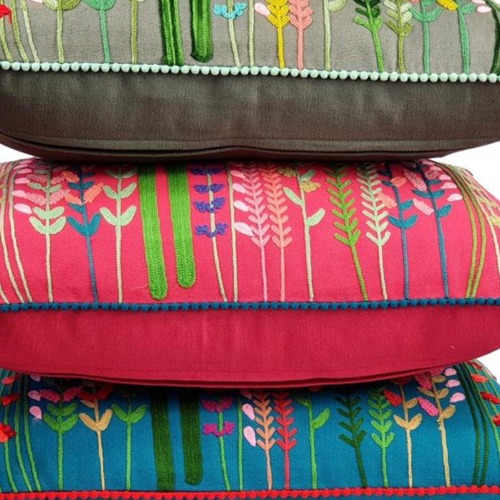 Floral embroidered Cushion Cover Grey