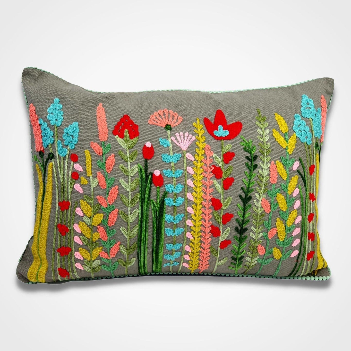 Floral embroidered Cushion Cover Grey