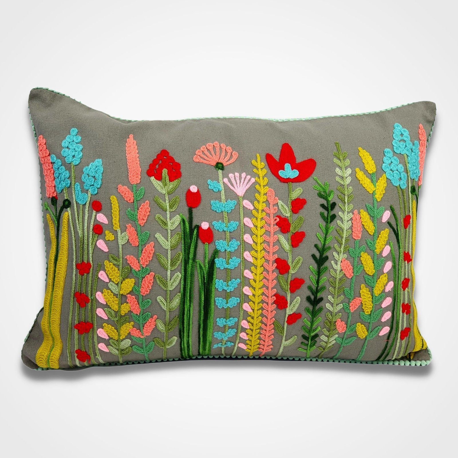 Floral embroidered Cushion Cover Grey