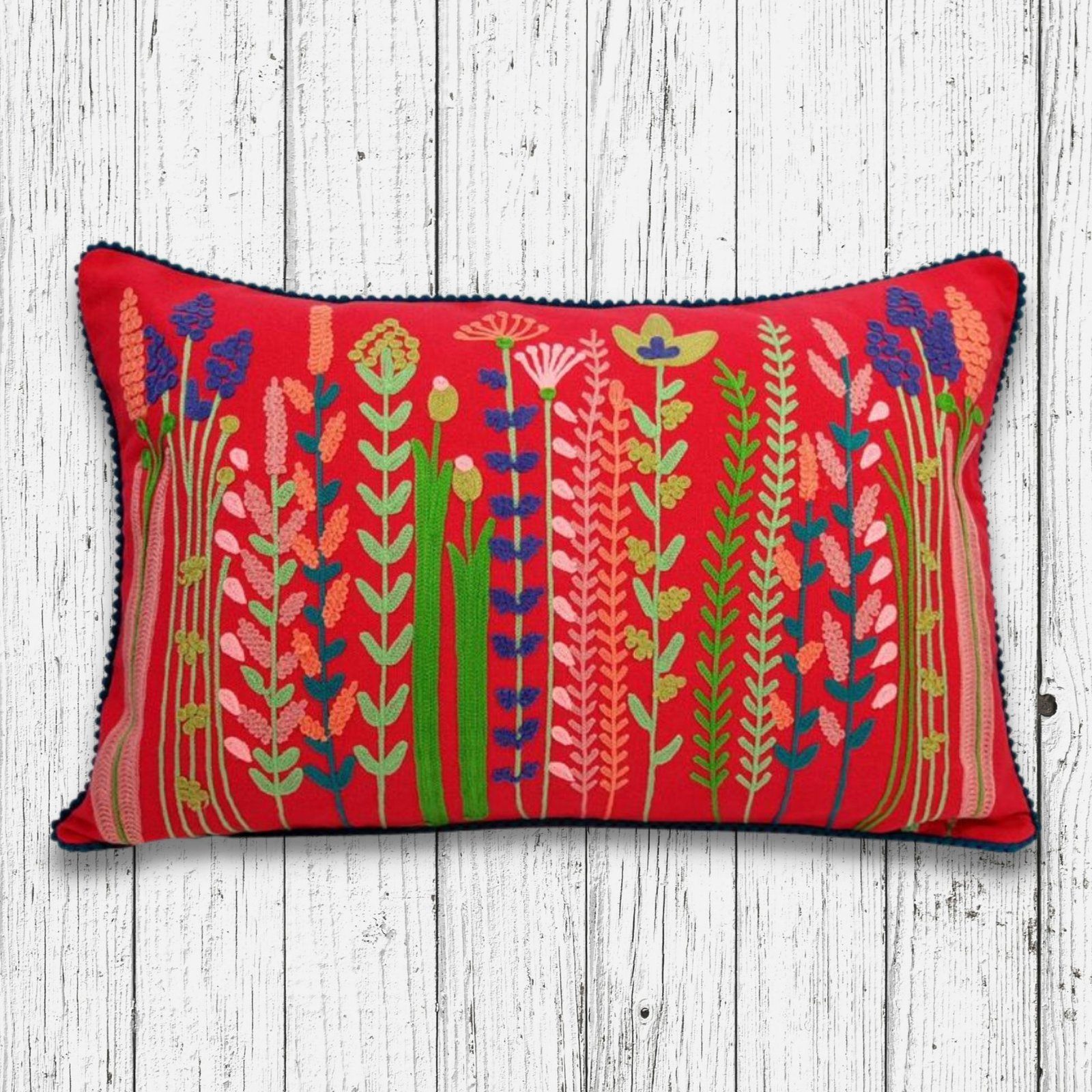 Floral embroidered Cushion Cover Pink