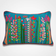 Load image into Gallery viewer, Floral embroidered Cushion Cover Teal
