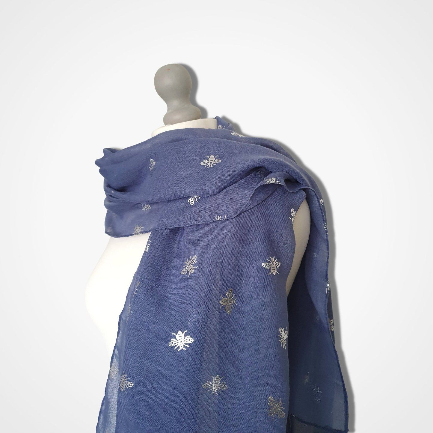 Foil Bee Scarf Denim Silver