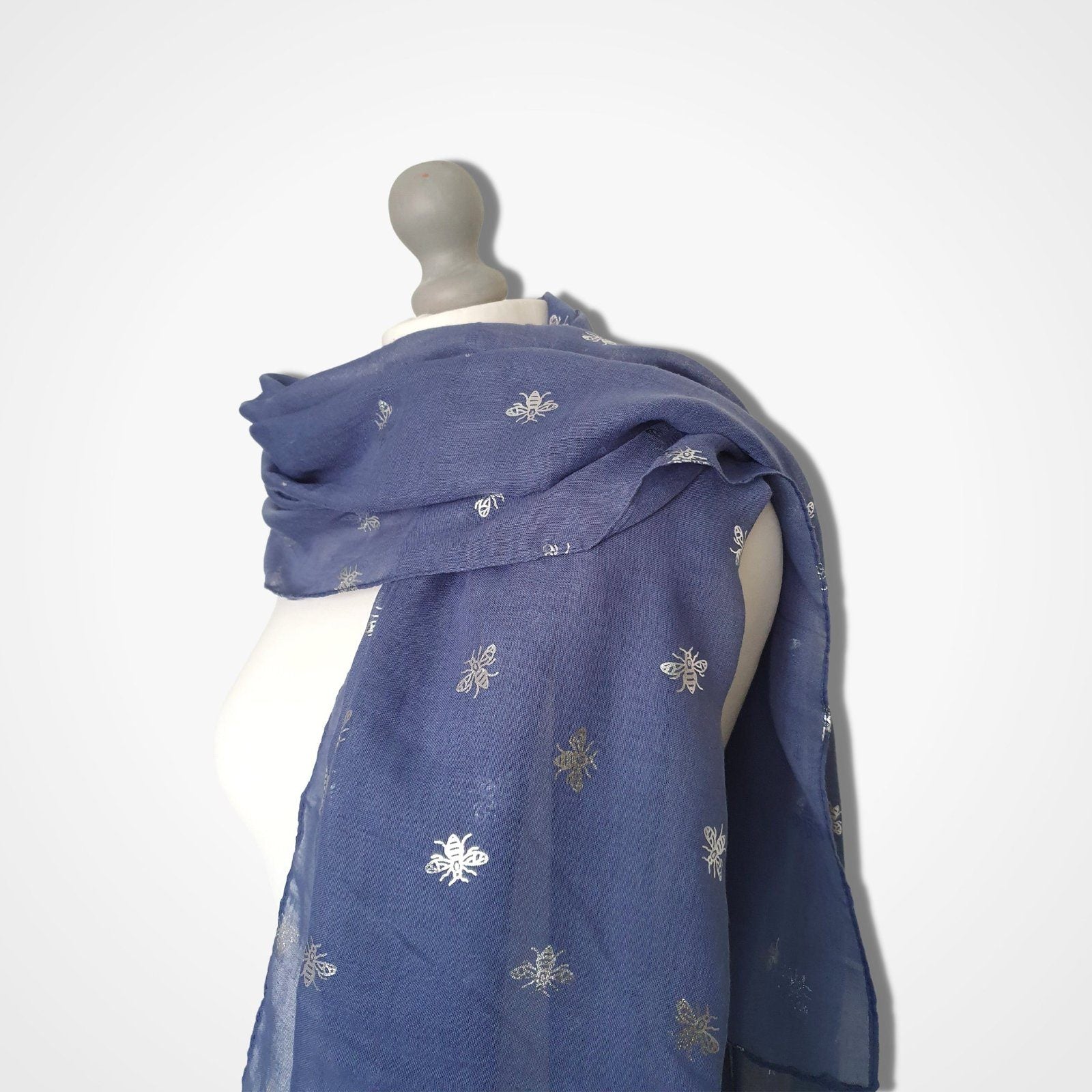 Foil Bee Scarf Denim Silver