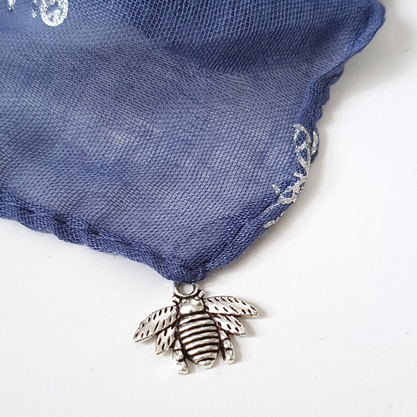 Foil Bee Scarf Navy Silver