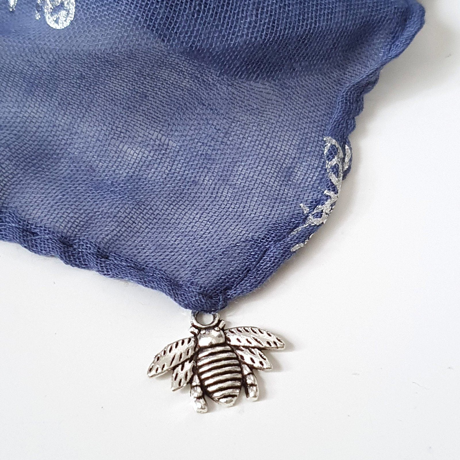 Foil Bee Scarf Navy Silver