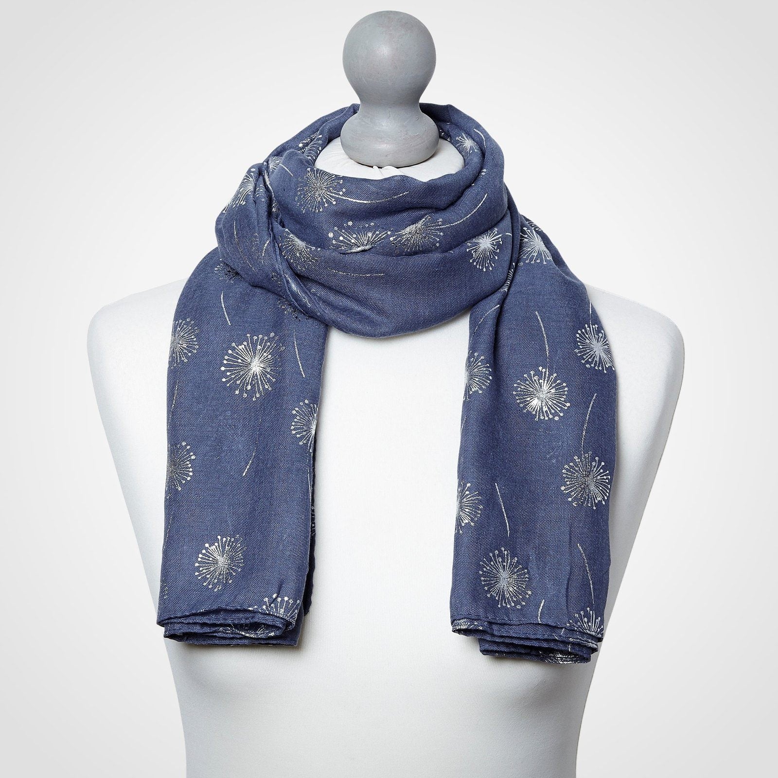 Foiled Dandelion Scarf Blue Silver