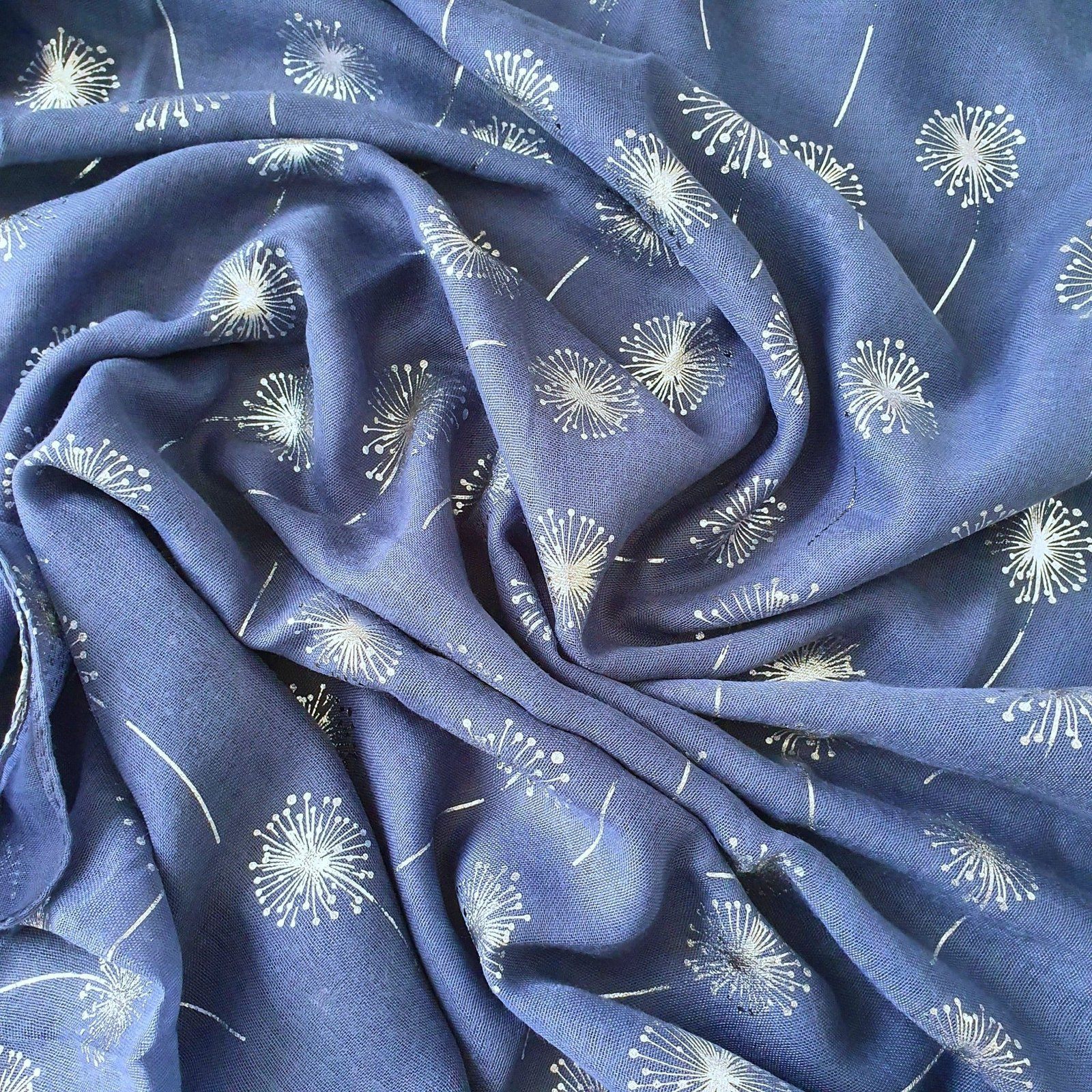 Foiled Dandelion Scarf Blue Silver