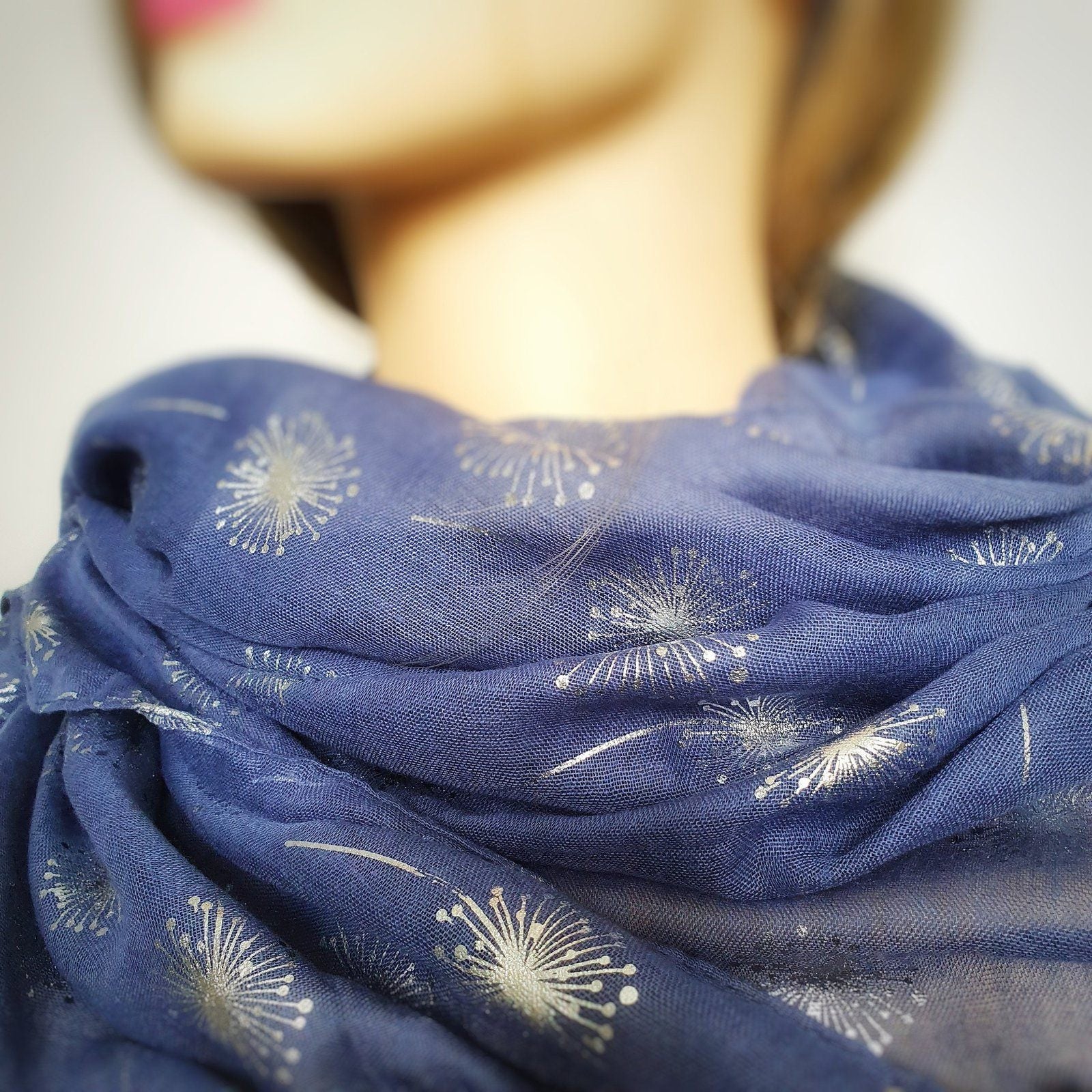 Foiled Dandelion Scarf Blue Silver