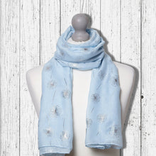 Load image into Gallery viewer, Foiled Dandelion Scarf Light Blue Silver
