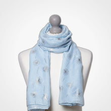 Load image into Gallery viewer, Foiled Dandelion Scarf Light Blue Silver
