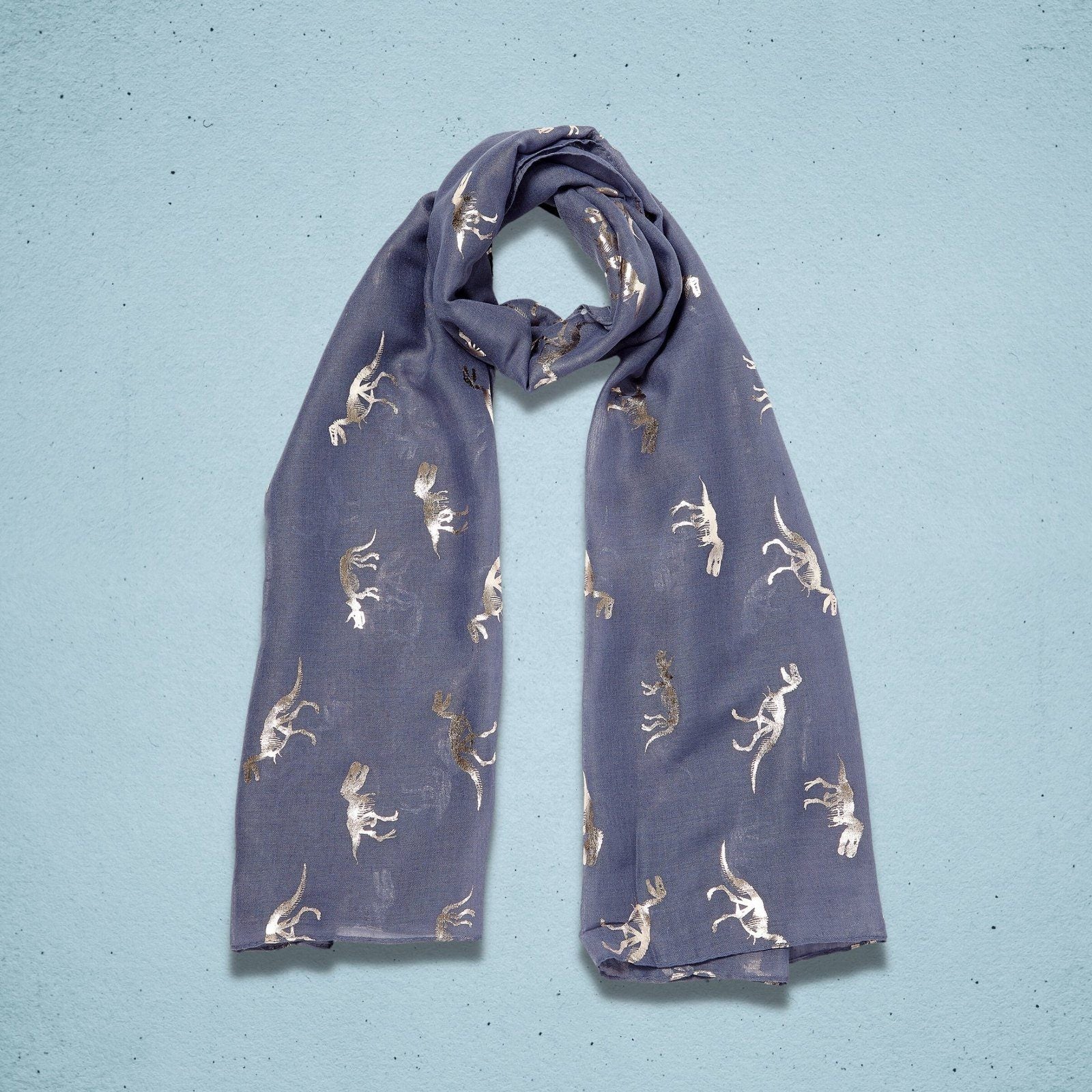 Foiled Dinosaur Scarf Rose Gold Blue