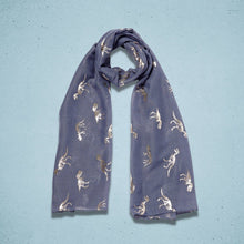 Load image into Gallery viewer, Foiled Dinosaur Scarf Rose Gold Blue
