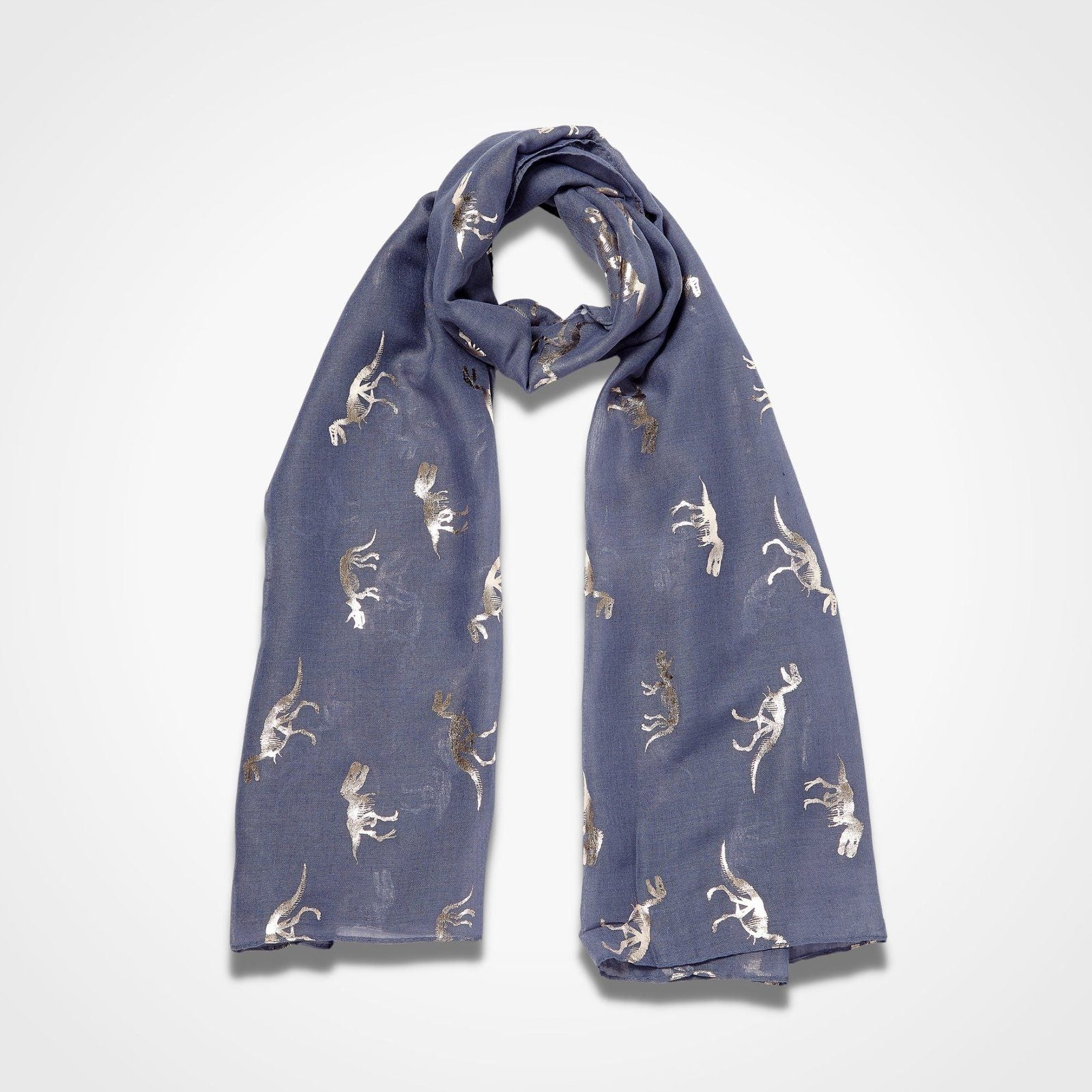 Foiled Dinosaur Scarf Rose Gold Blue