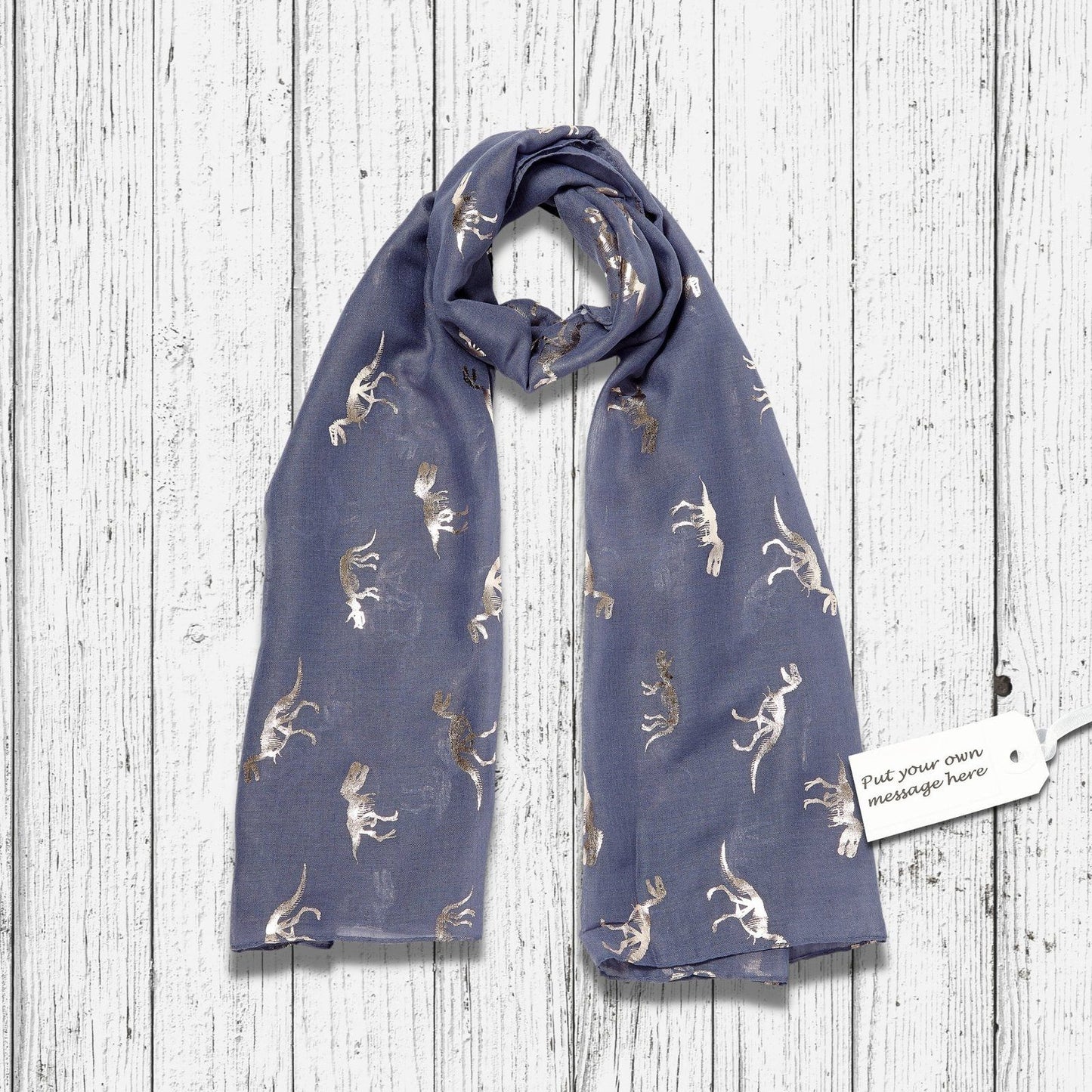 Foiled Dinosaur Scarf Rose Gold Blue