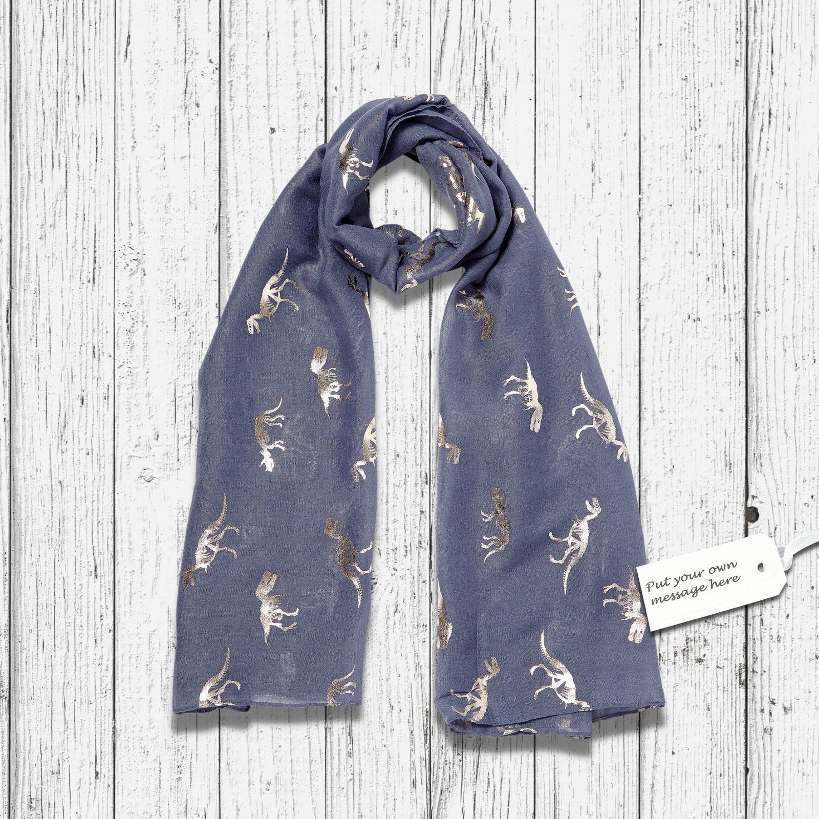 Foiled Dinosaur Scarf Rose Gold Blue