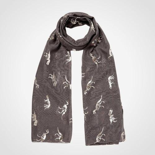 Foiled Dinosaur Scarf Rose Gold Taupe Grey