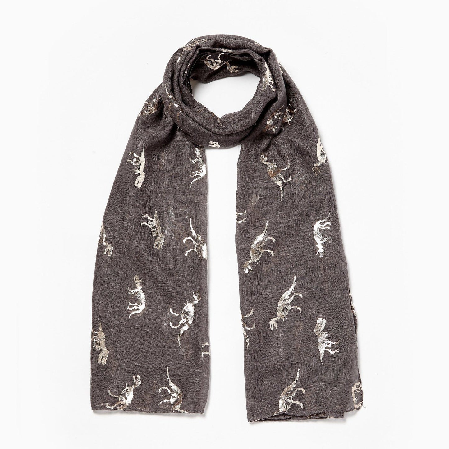 Foiled Dinosaur Scarf Rose Gold Taupe Grey