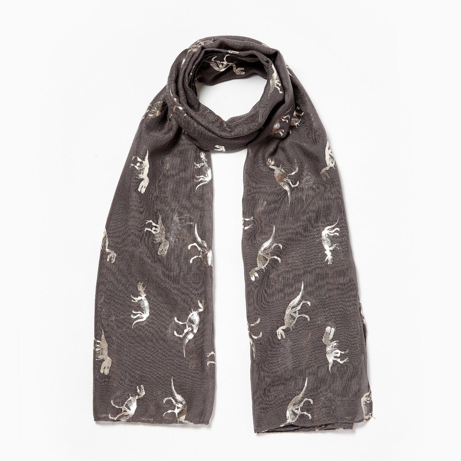 Foiled Dinosaur Scarf Rose Gold Taupe Grey