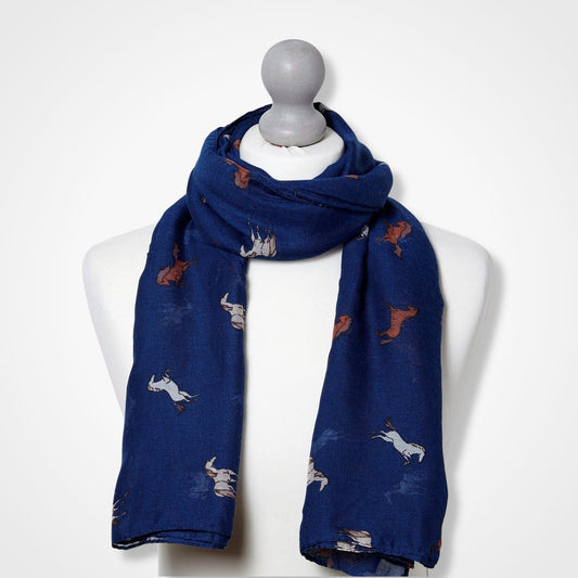 Frisky Horses Scarf Dark Blue